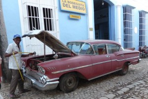 Working on a 58 Chevy in Trinidad